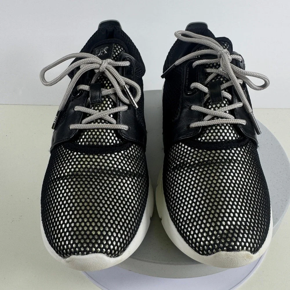 Michael Kors Allie Trainer Sneakers Black Silver Metallic Mesh Low Top Shoes‎ 7